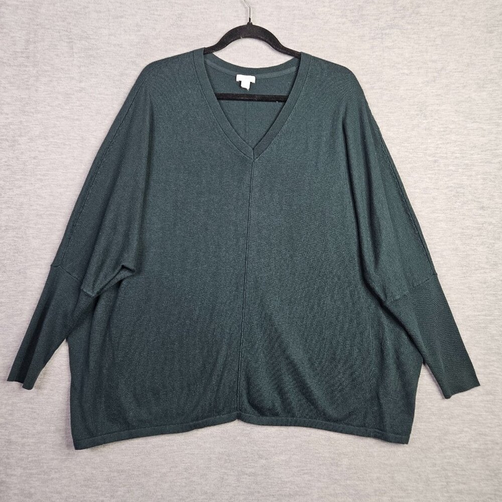 Pure Jill Size XL Petite Relaxed Fit V-Neck Dolman Sleeve Knit Top Forest Green